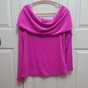 Lilly Pulitzer Belinda Off-The-Shoulder Pink Velour Sweatshirt Top Women's/ L